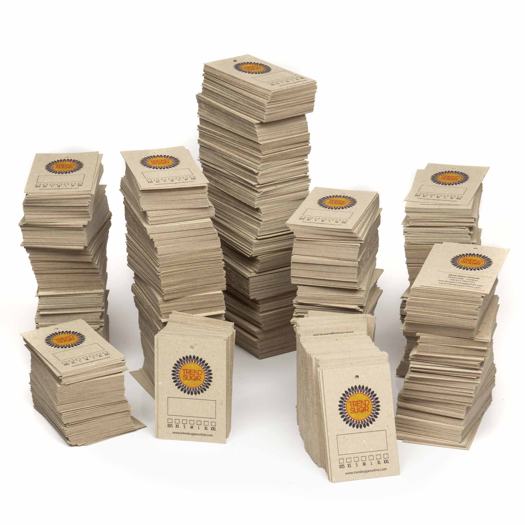 Etiquetas ropa personalizadas cartón 100% reciclado kraft, 450 g/m², 85x55 mm - Imagen 9